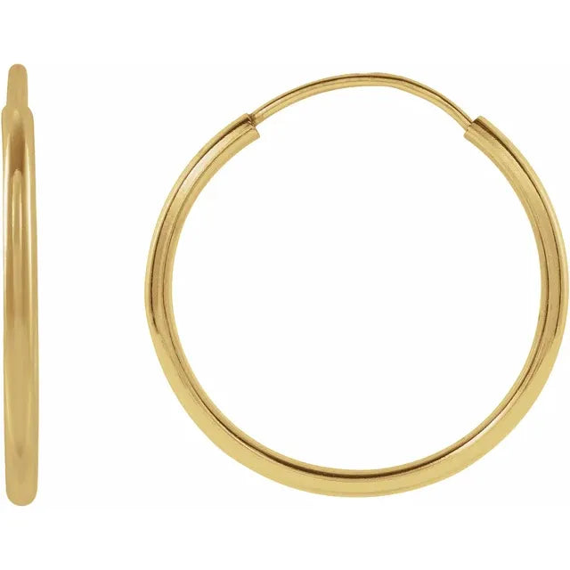 14K Yellow Gold Flexible Endless Tube 15 mm Hoop Earrings