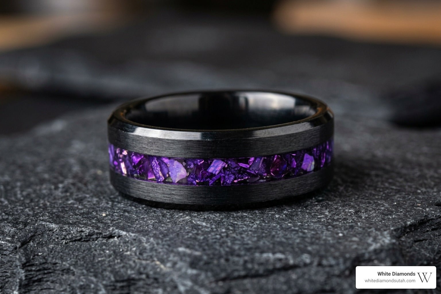 The Bold and the Beautiful Black and Purple Men's Wedding Bands