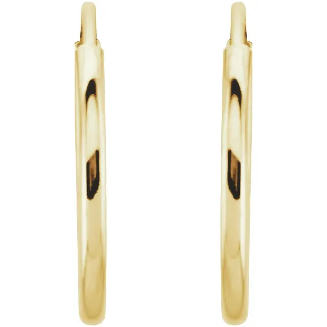 14K Yellow Gold Flexible Endless Tube 15 mm Hoop Earrings