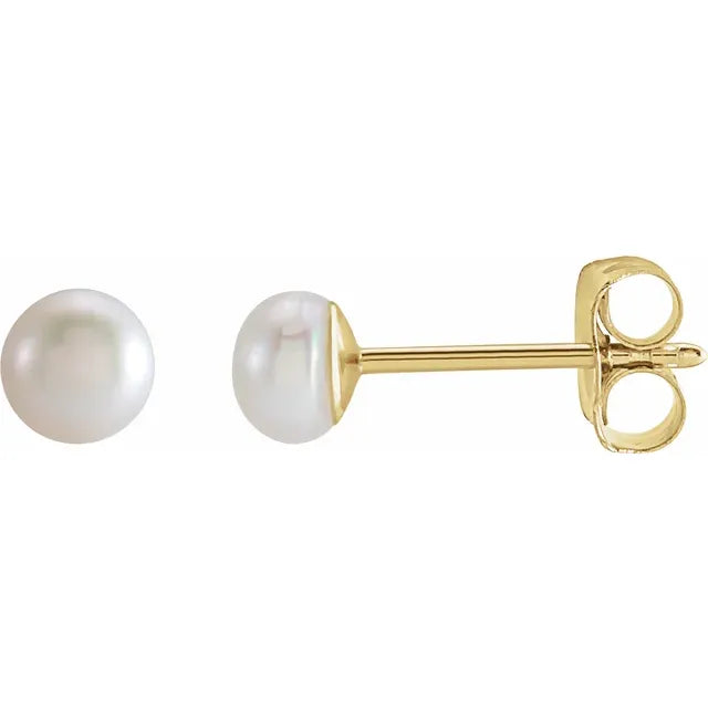 14K Yellow Gold 3 mm Freshwater Pearl Stud Earrings